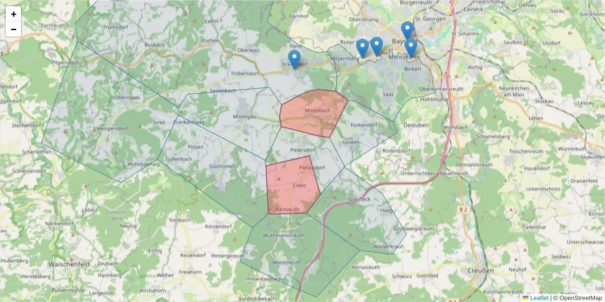 Karte des Postleitzahlen Bereichs  und der umliegenden Postleitzahlen in Deutschland