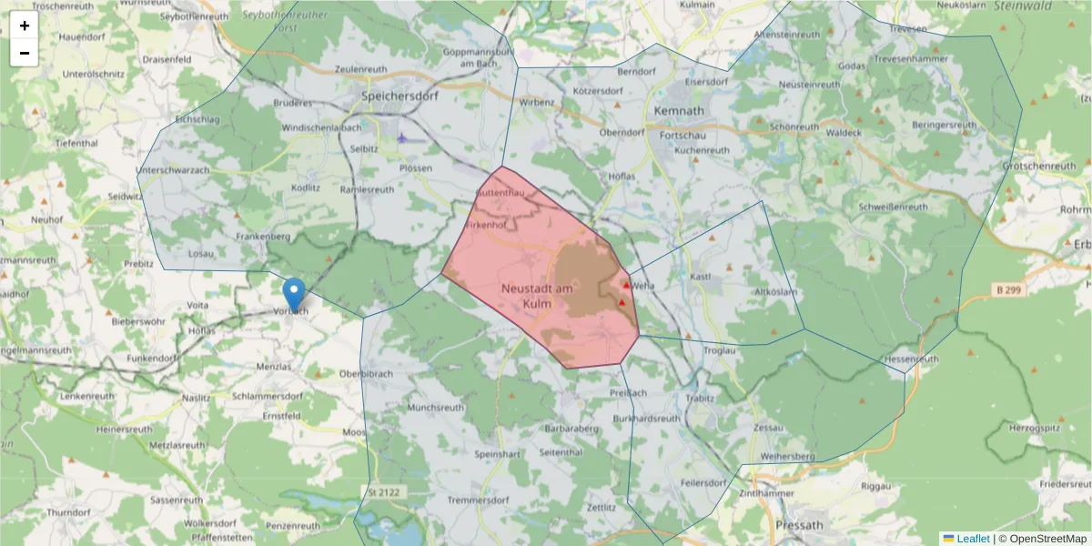 Karte des Postleitzahlen Bereichs  und der umliegenden Postleitzahlen in Deutschland