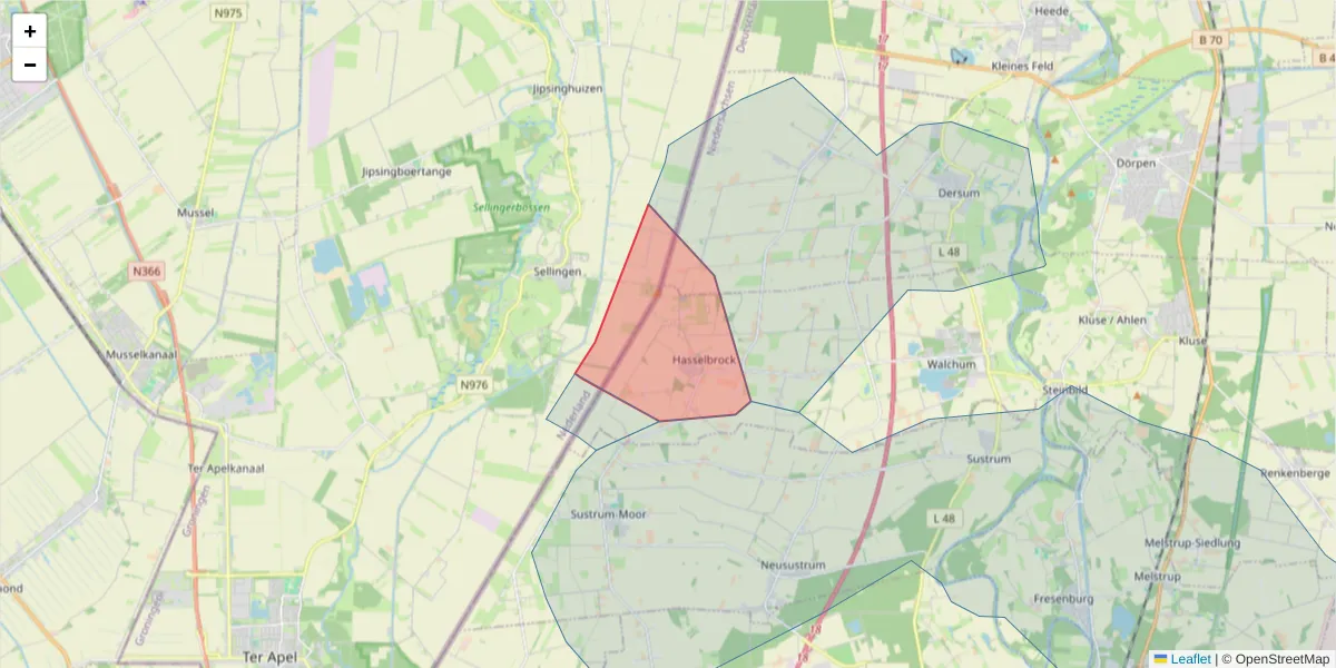 Karte des Postleitzahlen Bereichs  und der umliegenden Postleitzahlen in Deutschland