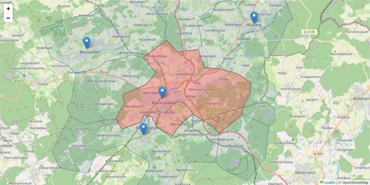 Karte des Postleitzahlen Bereichs  und der umliegenden Postleitzahlen in Deutschland