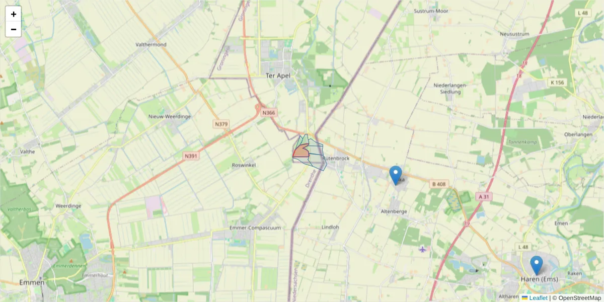 Karte des Postleitzahlen Bereichs  und der umliegenden Postleitzahlen in Deutschland