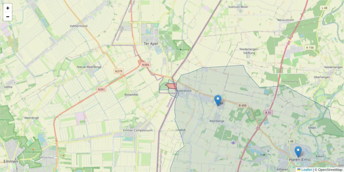 Karte des Postleitzahlen Bereichs  und der umliegenden Postleitzahlen in Deutschland