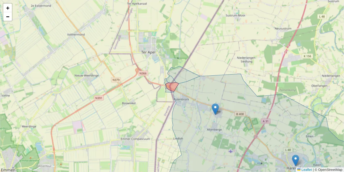 Karte des Postleitzahlen Bereichs  und der umliegenden Postleitzahlen in Deutschland