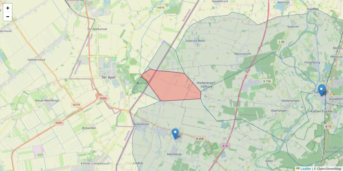 Karte des Postleitzahlen Bereichs  und der umliegenden Postleitzahlen in Deutschland