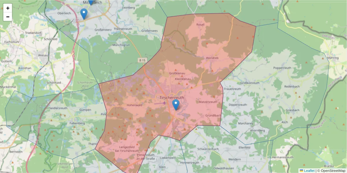 Karte des Postleitzahlen Bereichs  und der umliegenden Postleitzahlen in Deutschland
