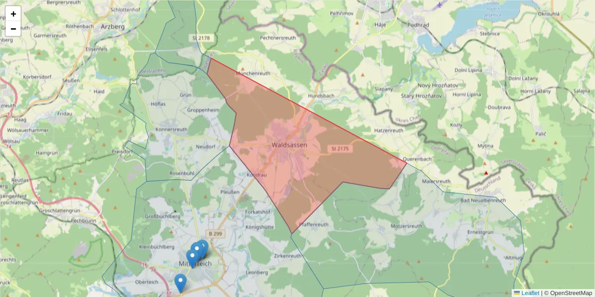 Karte des Postleitzahlen Bereichs  und der umliegenden Postleitzahlen in Deutschland