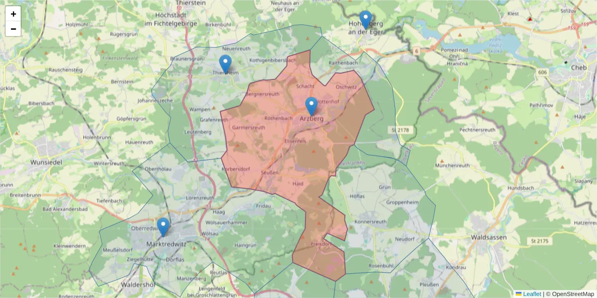 Karte des Postleitzahlen Bereichs  und der umliegenden Postleitzahlen in Deutschland