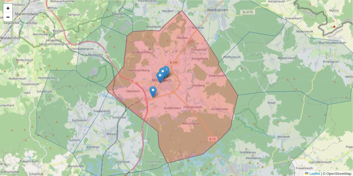 Karte des Postleitzahlen Bereichs  und der umliegenden Postleitzahlen in Deutschland