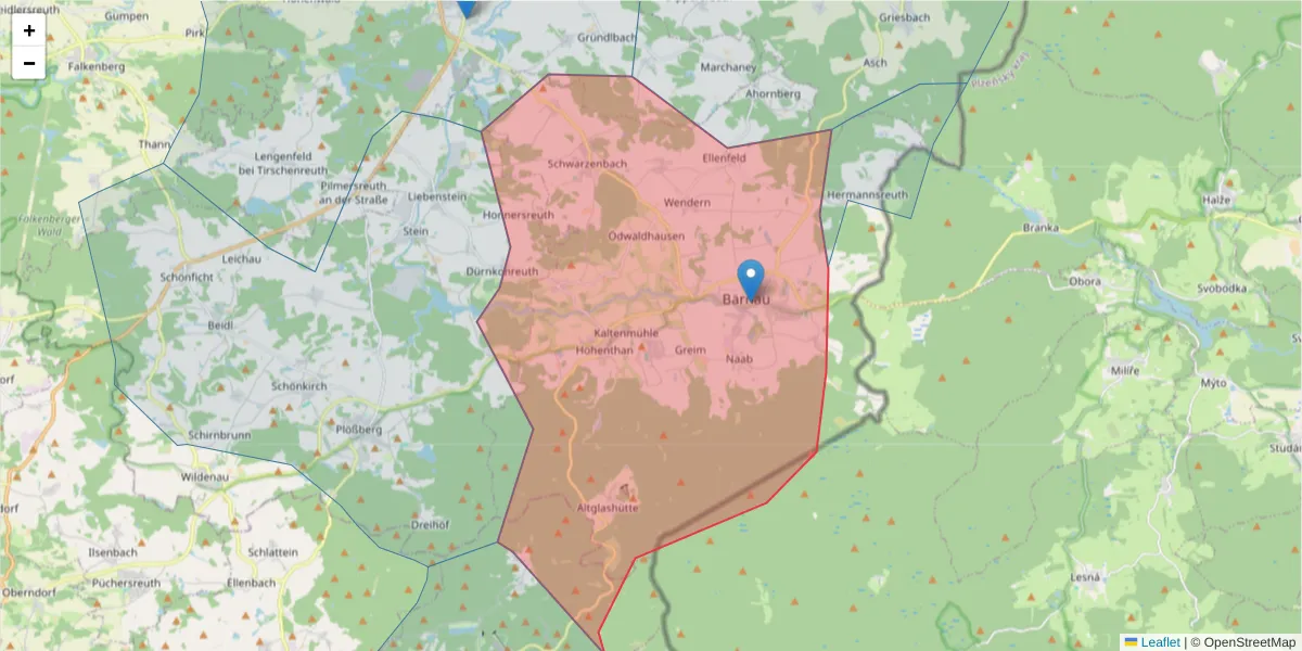Karte des Postleitzahlen Bereichs  und der umliegenden Postleitzahlen in Deutschland