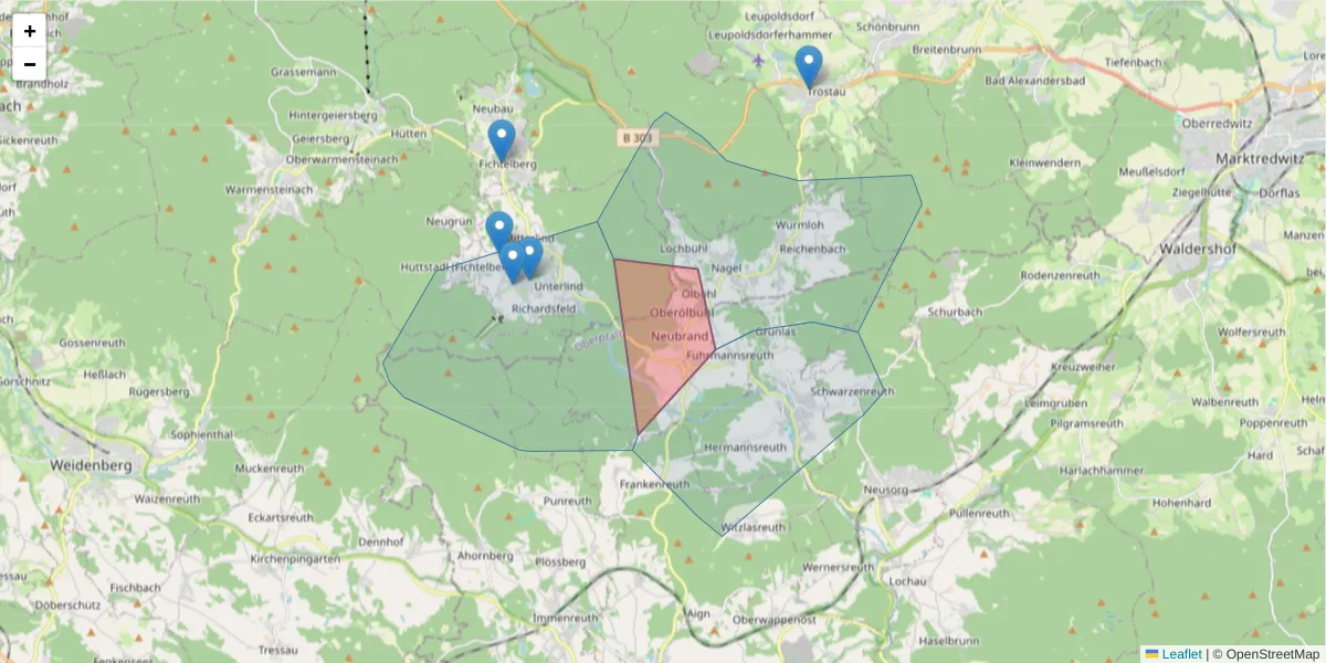 Karte des Postleitzahlen Bereichs  und der umliegenden Postleitzahlen in Deutschland