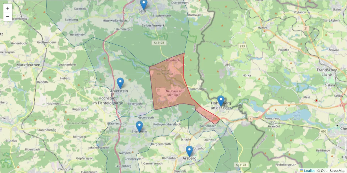 Karte des Postleitzahlen Bereichs  und der umliegenden Postleitzahlen in Deutschland