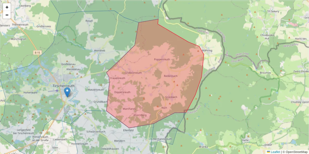 Karte des Postleitzahlen Bereichs  und der umliegenden Postleitzahlen in Deutschland