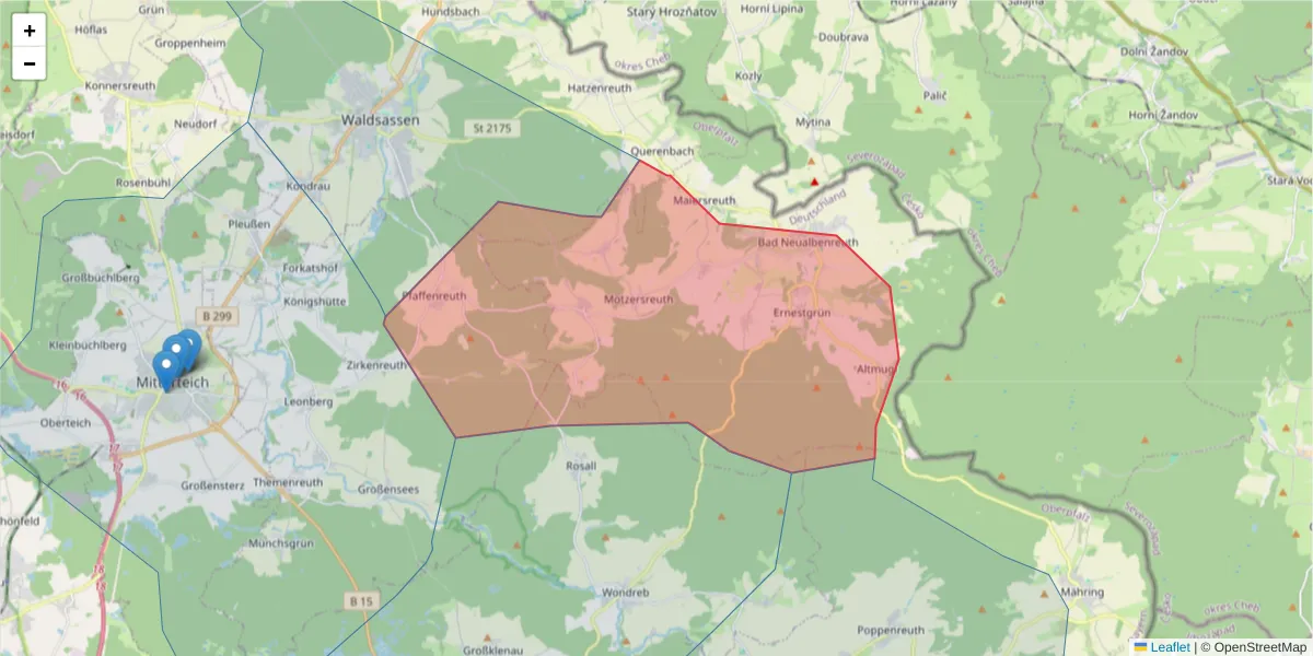 Karte des Postleitzahlen Bereichs  und der umliegenden Postleitzahlen in Deutschland