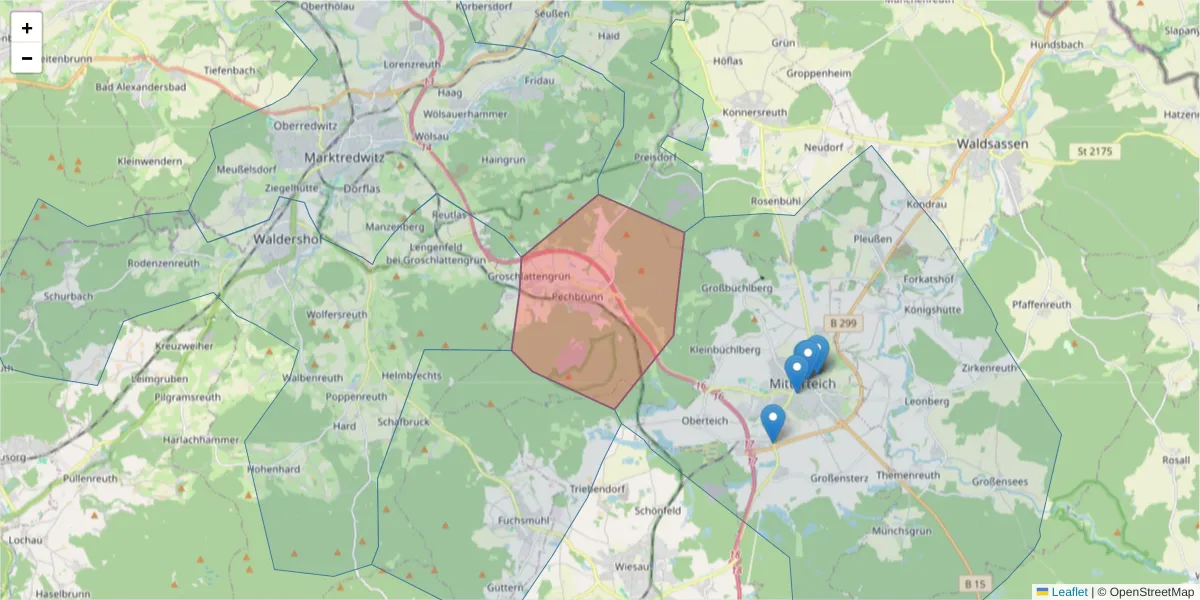 Karte des Postleitzahlen Bereichs  und der umliegenden Postleitzahlen in Deutschland