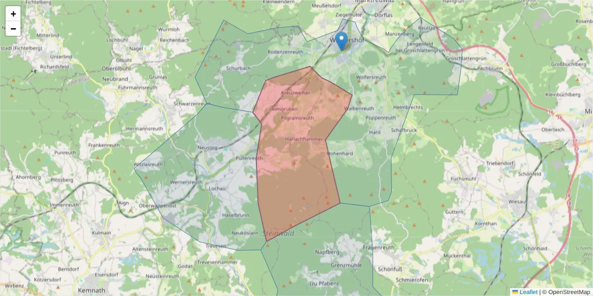 Karte des Postleitzahlen Bereichs  und der umliegenden Postleitzahlen in Deutschland