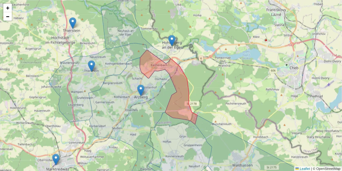 Karte des Postleitzahlen Bereichs  und der umliegenden Postleitzahlen in Deutschland
