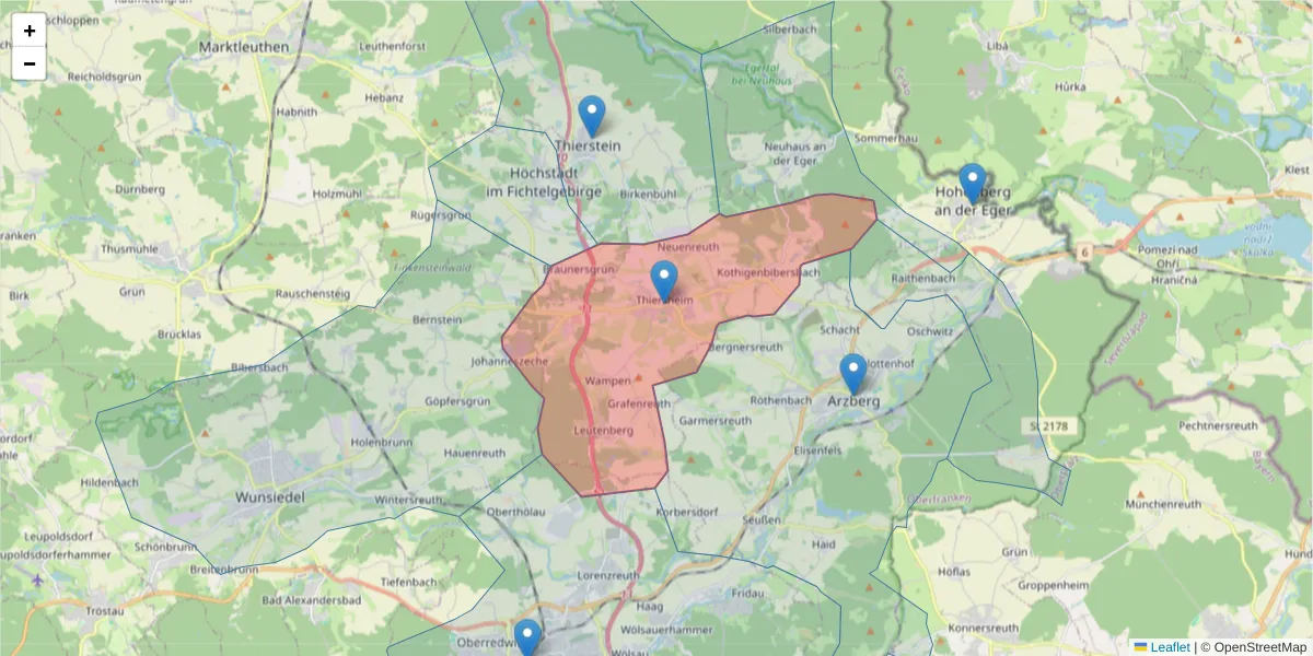 Karte des Postleitzahlen Bereichs  und der umliegenden Postleitzahlen in Deutschland