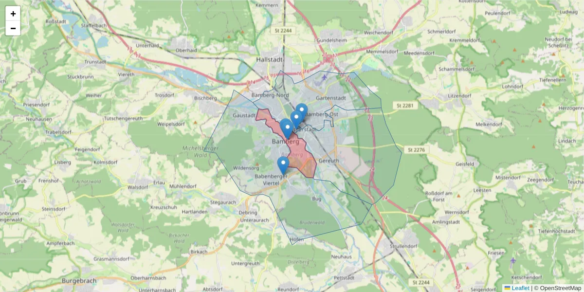 Karte des Postleitzahlen Bereichs  und der umliegenden Postleitzahlen in Deutschland