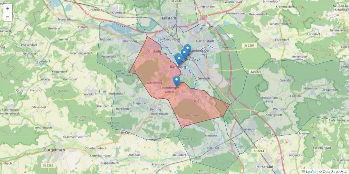 Karte des Postleitzahlen Bereichs  und der umliegenden Postleitzahlen in Deutschland