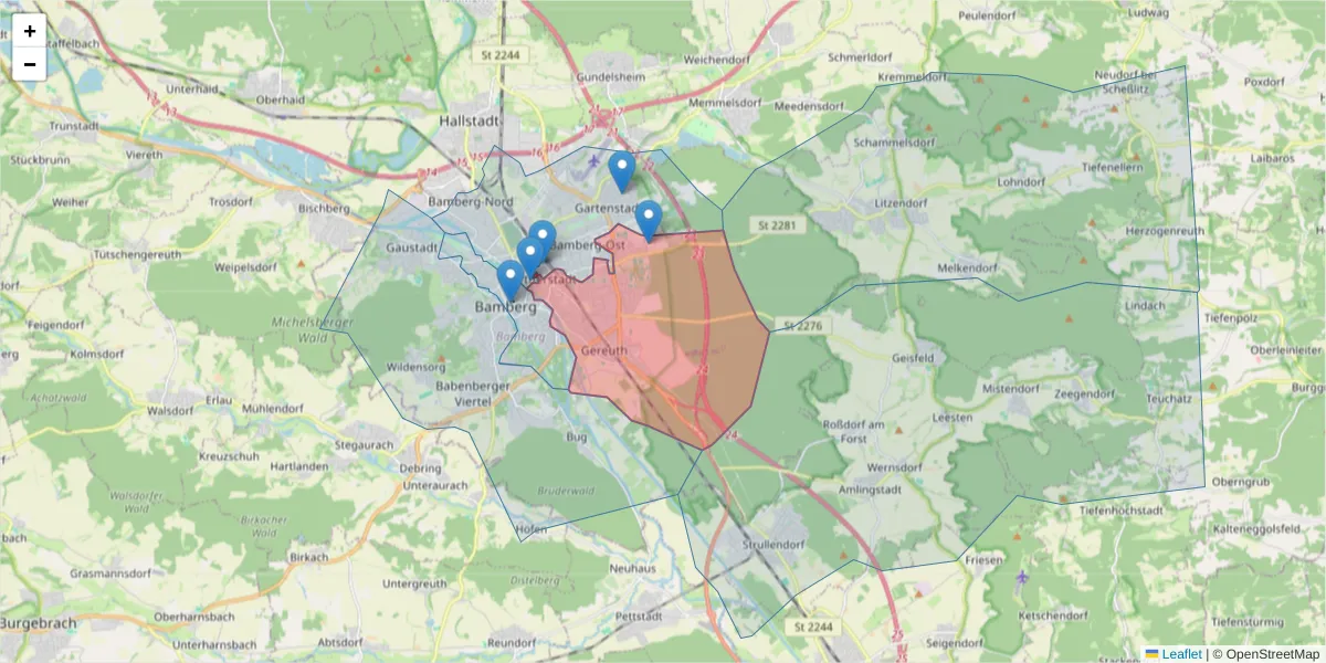 Karte des Postleitzahlen Bereichs  und der umliegenden Postleitzahlen in Deutschland