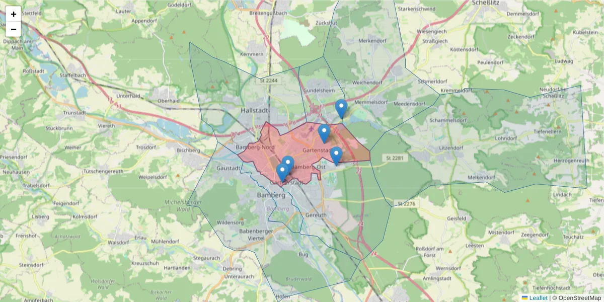 Karte des Postleitzahlen Bereichs  und der umliegenden Postleitzahlen in Deutschland