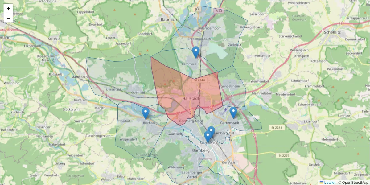 Karte des Postleitzahlen Bereichs  und der umliegenden Postleitzahlen in Deutschland