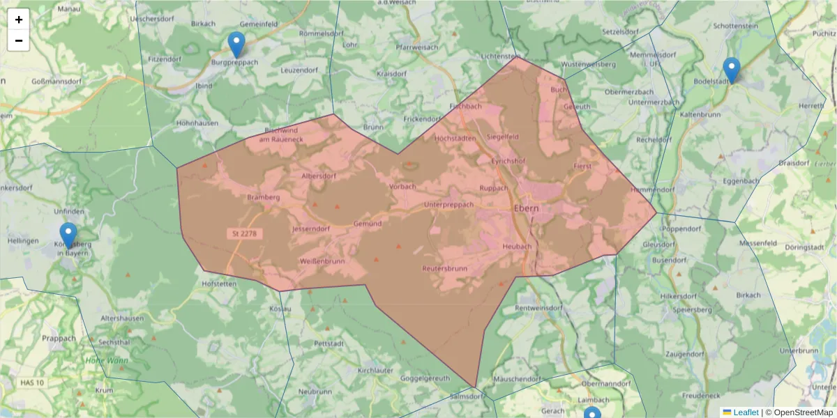 Karte des Postleitzahlen Bereichs  und der umliegenden Postleitzahlen in Deutschland