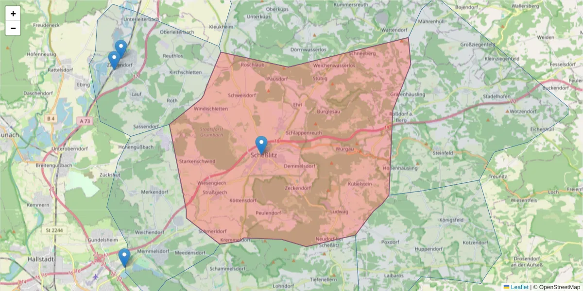 Karte des Postleitzahlen Bereichs  und der umliegenden Postleitzahlen in Deutschland
