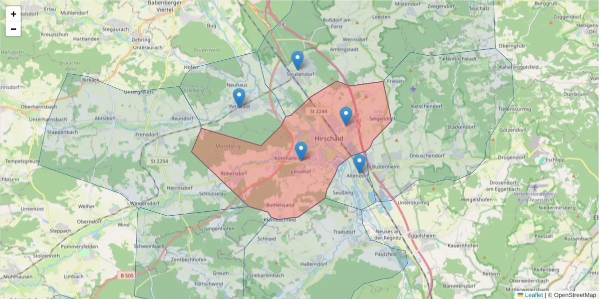 Karte des Postleitzahlen Bereichs  und der umliegenden Postleitzahlen in Deutschland