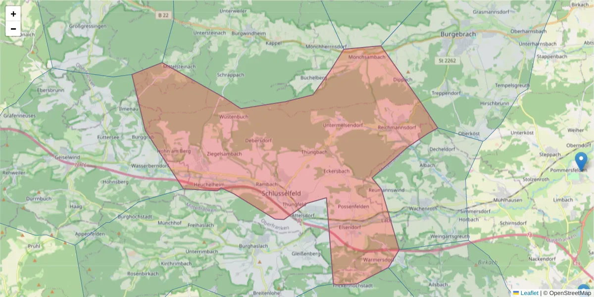 Karte des Postleitzahlen Bereichs  und der umliegenden Postleitzahlen in Deutschland