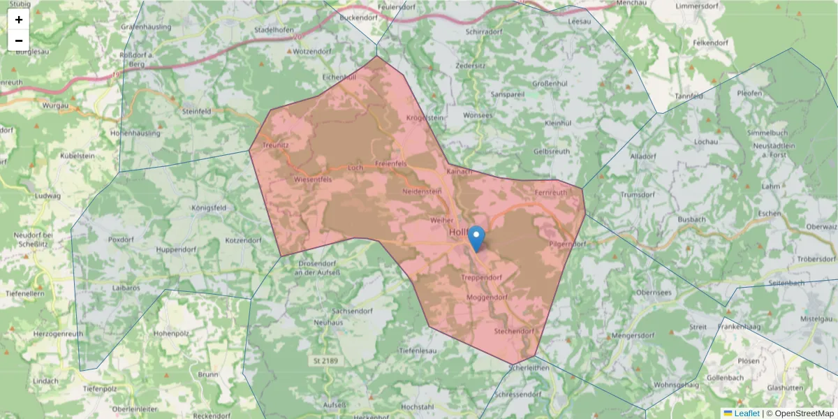 Karte des Postleitzahlen Bereichs  und der umliegenden Postleitzahlen in Deutschland