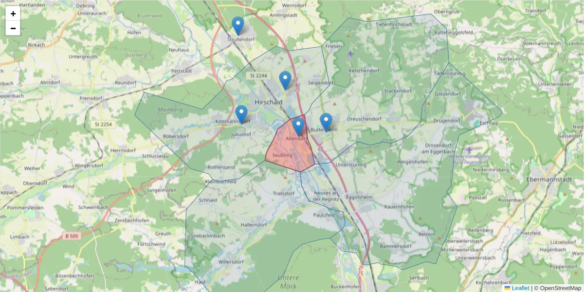 Karte des Postleitzahlen Bereichs  und der umliegenden Postleitzahlen in Deutschland
