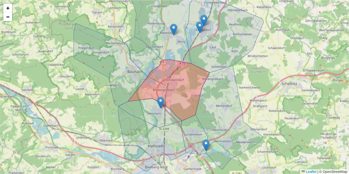 Karte des Postleitzahlen Bereichs  und der umliegenden Postleitzahlen in Deutschland
