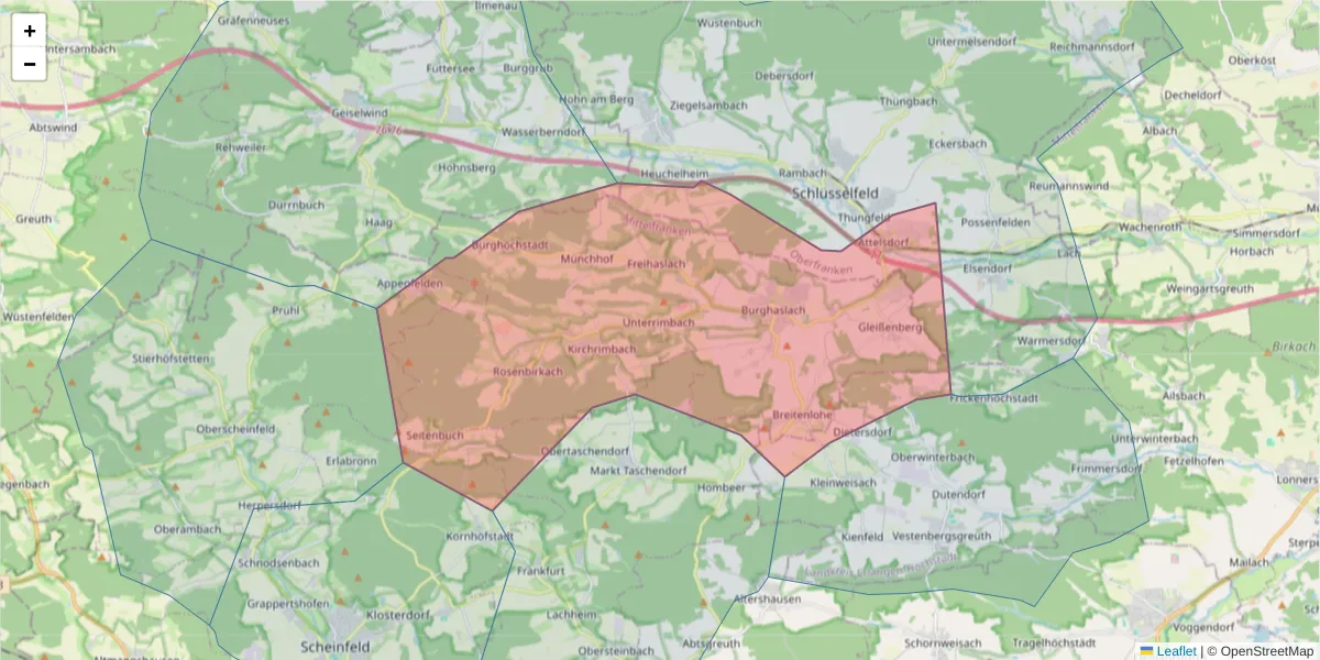Karte des Postleitzahlen Bereichs  und der umliegenden Postleitzahlen in Deutschland