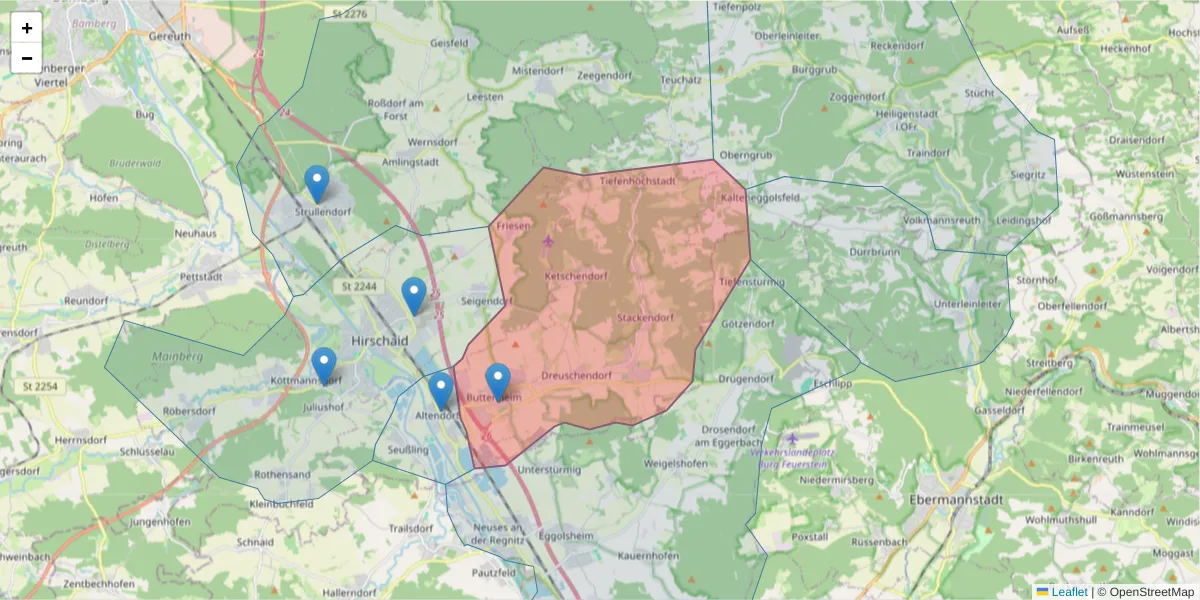 Karte des Postleitzahlen Bereichs  und der umliegenden Postleitzahlen in Deutschland