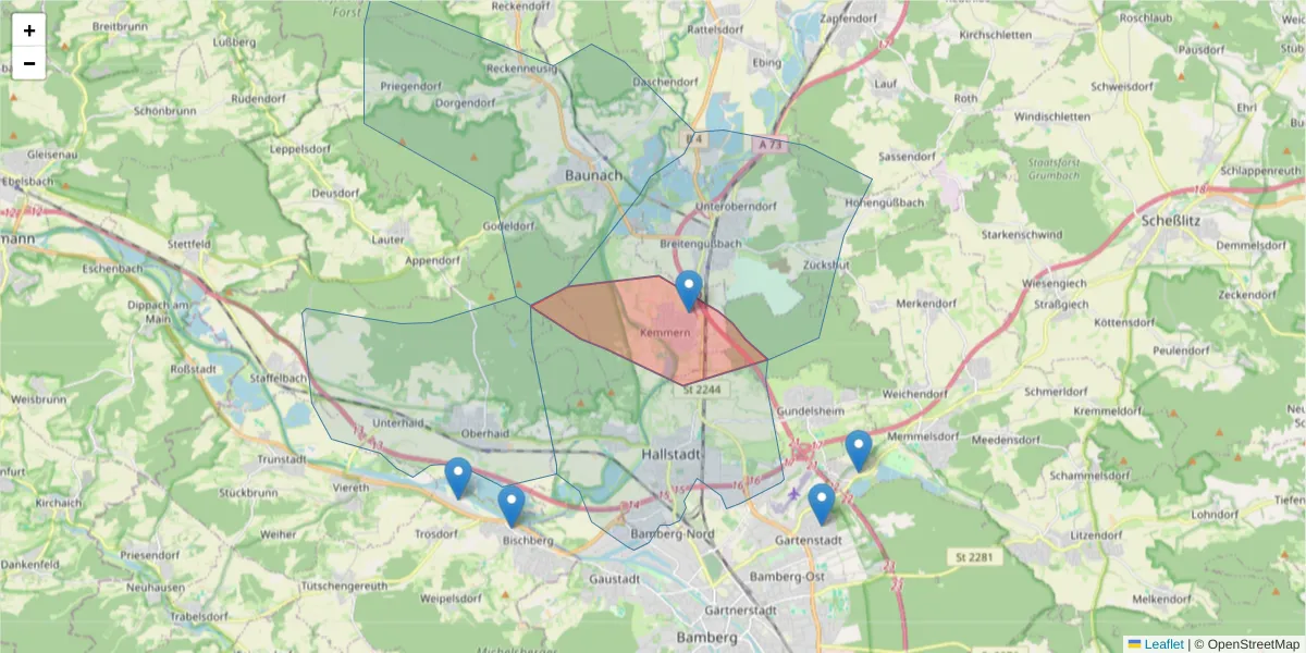 Karte des Postleitzahlen Bereichs  und der umliegenden Postleitzahlen in Deutschland