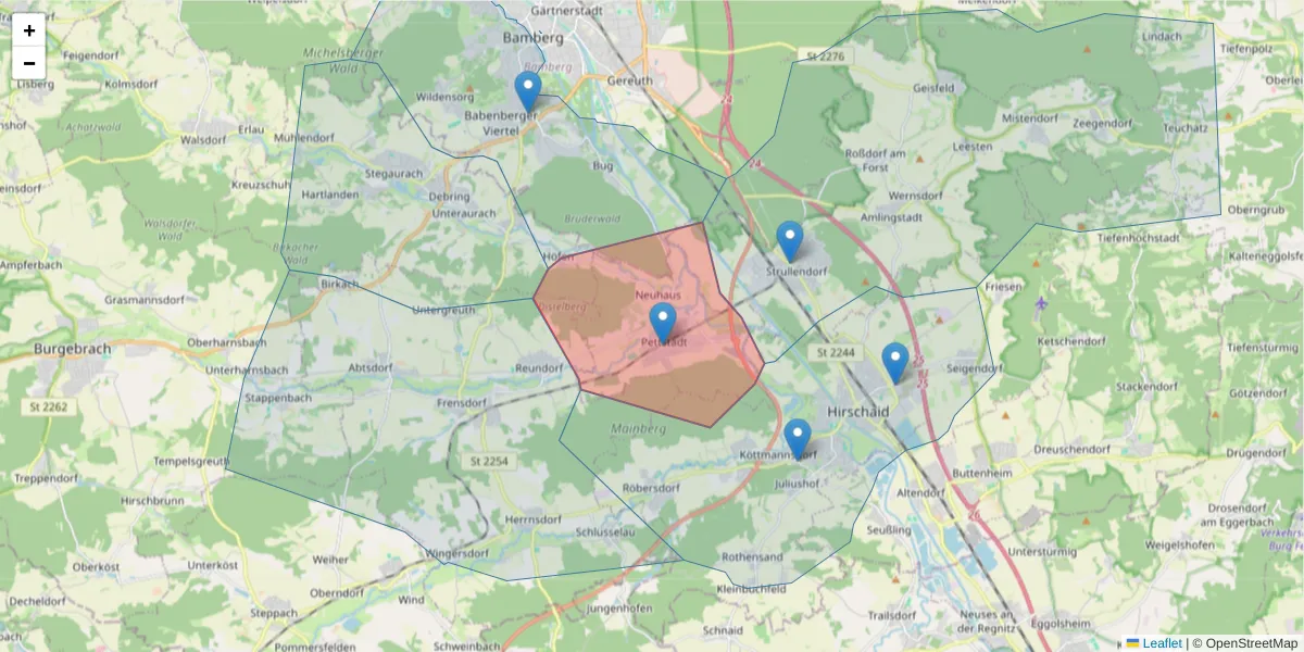 Karte des Postleitzahlen Bereichs  und der umliegenden Postleitzahlen in Deutschland