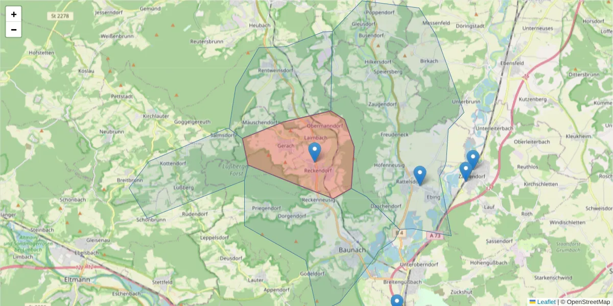 Karte des Postleitzahlen Bereichs  und der umliegenden Postleitzahlen in Deutschland