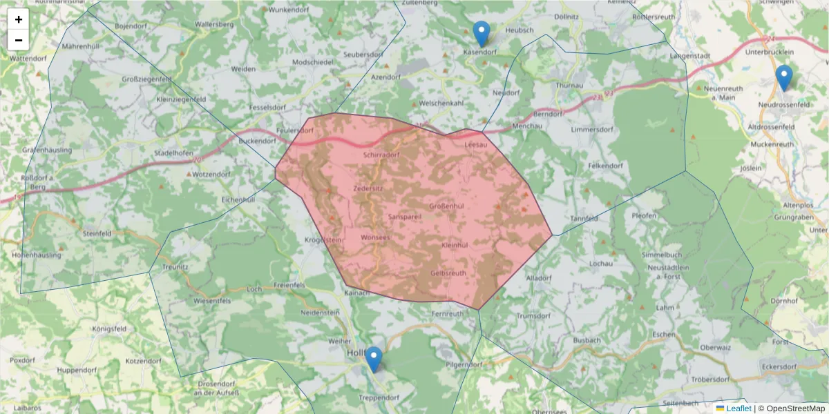 Karte des Postleitzahlen Bereichs  und der umliegenden Postleitzahlen in Deutschland