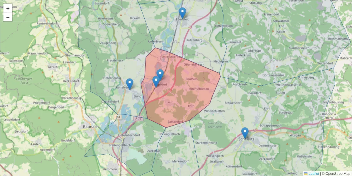 Karte des Postleitzahlen Bereichs  und der umliegenden Postleitzahlen in Deutschland