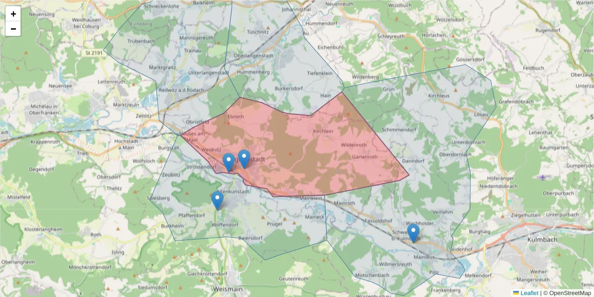 Karte des Postleitzahlen Bereichs  und der umliegenden Postleitzahlen in Deutschland