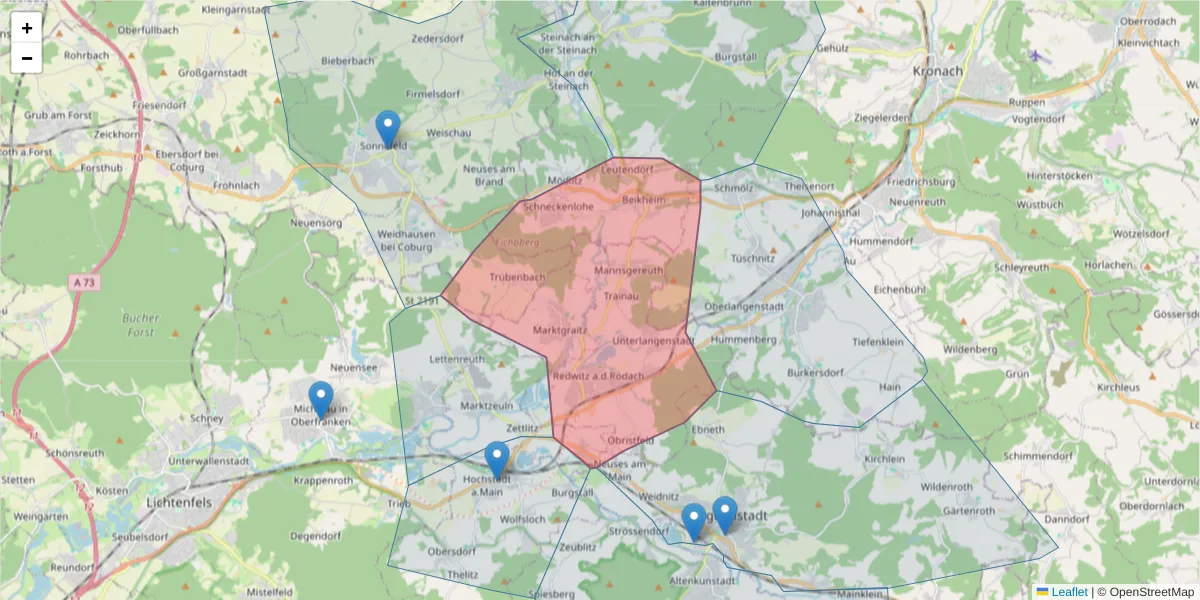 Karte des Postleitzahlen Bereichs  und der umliegenden Postleitzahlen in Deutschland