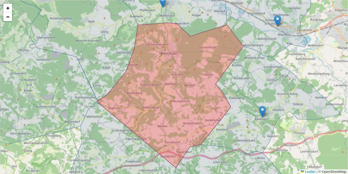 Karte des Postleitzahlen Bereichs  und der umliegenden Postleitzahlen in Deutschland