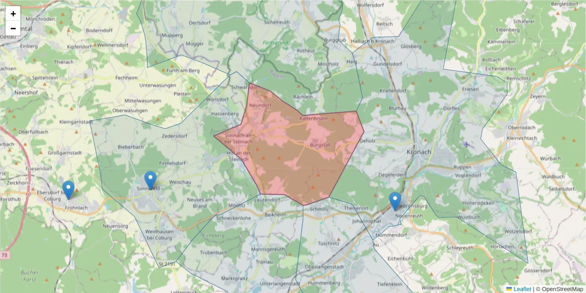 Karte des Postleitzahlen Bereichs  und der umliegenden Postleitzahlen in Deutschland