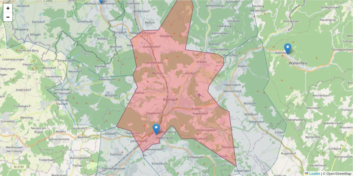 Karte des Postleitzahlen Bereichs  und der umliegenden Postleitzahlen in Deutschland
