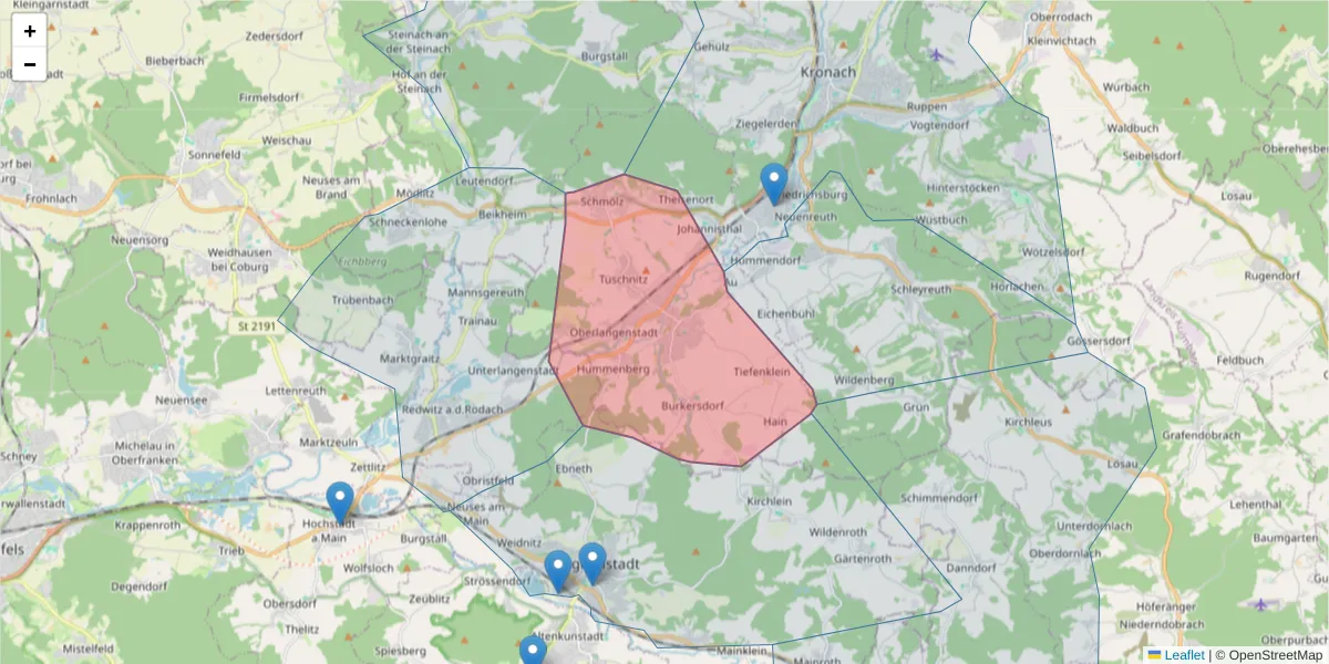 Karte des Postleitzahlen Bereichs  und der umliegenden Postleitzahlen in Deutschland