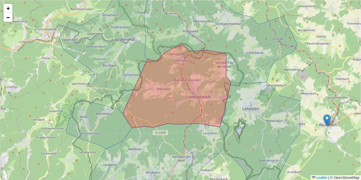 Karte des Postleitzahlen Bereichs  und der umliegenden Postleitzahlen in Deutschland