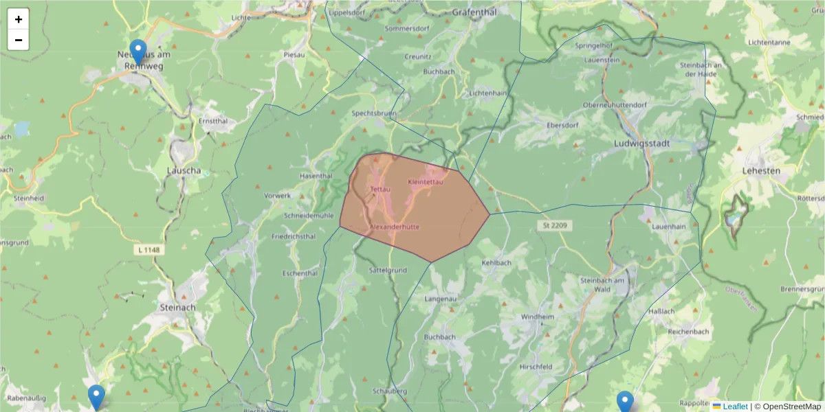 Karte des Postleitzahlen Bereichs  und der umliegenden Postleitzahlen in Deutschland