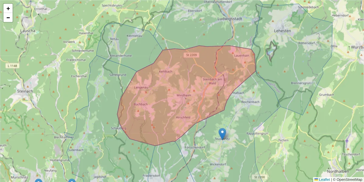 Karte des Postleitzahlen Bereichs  und der umliegenden Postleitzahlen in Deutschland