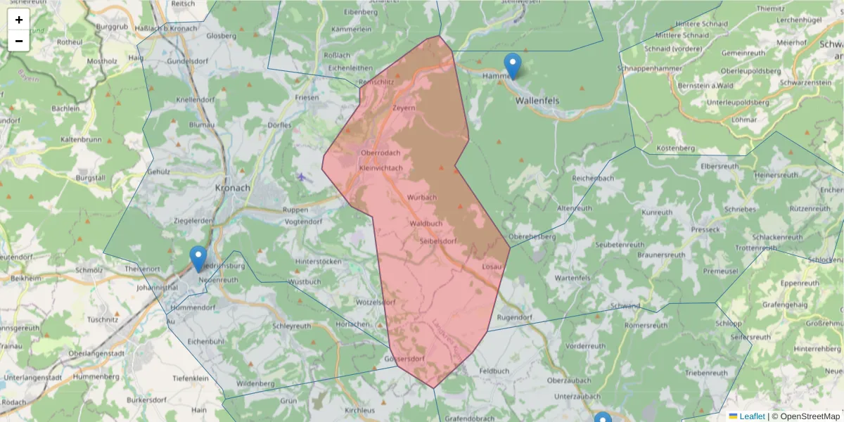 Karte des Postleitzahlen Bereichs  und der umliegenden Postleitzahlen in Deutschland